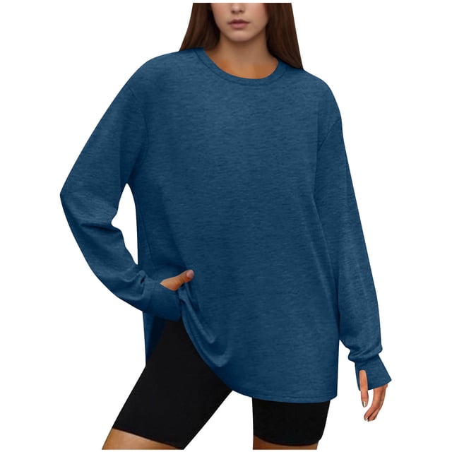 Diufon Oversized Sweatshirt for Women Long Sleeve Crewneck Loose Pullover Tops Solid Color Fall Fashion Clothes