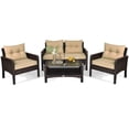 thumbnail image 2 of Patiojoy Ensemble de Conversation de Patio 4 Pcs en Rotin Osier Causeuse Canapé Table Basse et Dessus en Verre, 2 of 5