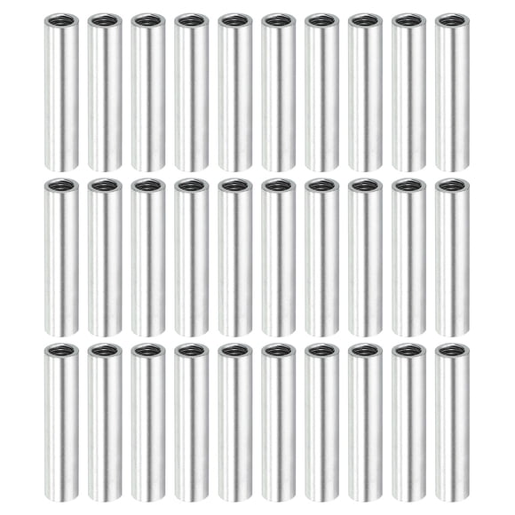 Uxcell Carbon Steel Round Coupling Nut Threaded Sleeve Connector Rod Bar Stud Tube 0.98 inch 30 Pcs