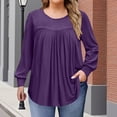 thumbnail image 2 of Yuyuzo Chemises à Manches Longues pour Femmes Col Rond Décontracté Tunique Couleur Unie Hauts Amples Confortables, 2 of 7