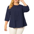 thumbnail image 1 of GRACE & GRANDEUR Women's Plus Size Tops Work Round Neck Ruffle Chiffon Blouse Office Top 4X Navy Blue, 1 of 7