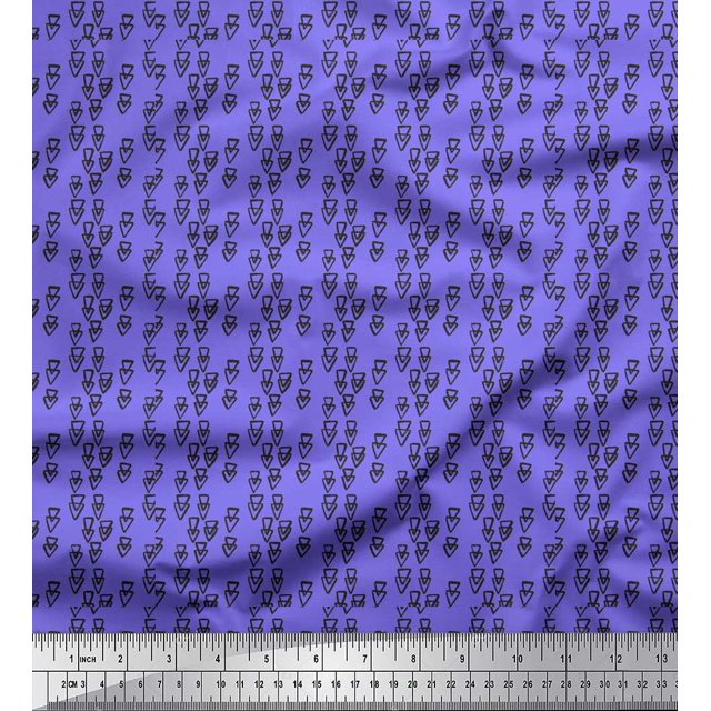 Soimoi Purple Velvet Fabric Triangle Geometric Printed Craft Fabric by the Yard 58 Inch Wide