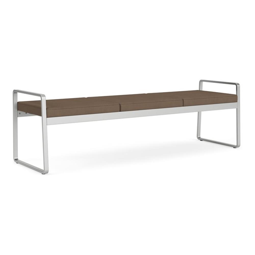 Gansett Reception Waiting Room Healthcare 3-Seat Bench / Silver Steel / Brown