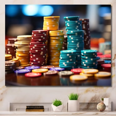 Designart Décoration Murale Casino et Jeux, art Mural Casino et Jeux, Jetons de Poker au Casino Royale I, Grande Toile Moderne, 44x34 Pouces