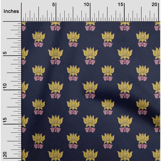 oneOone Cotton Poplin Fabric Leaves & Lotus Block Decor Fabric Printed BTY 42 Inch Wide