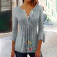 thumbnail image 2 of Hauts à Manches 3/4 pour Femmes Mode Femmes Imprimé à Boutons Décontracté Col en V T-Shirt Blouse à Manches 3/4 Hauts Robe T-Shirt Femmes Été T-Shirts pour Femmes Robe d'Été avec Manches pour Femmes, 2 of 5