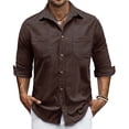 thumbnail image 2 of hotojiny Mens Corduroy Button down Shirts Shacket Vintage Textured Long Sleeve Jacket Lightweight Work Shirts with Pockets, 2 of 7