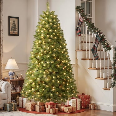 Alupssuc 9ft Pre-Lit Premium Artificial Christmas Tree with 560 Warm White Lights, 1820 Branch Tips and Foldable Stand