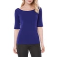 thumbnail image 1 of INSPIRE CHIC Women's Boat Neck Tops Half Sleeves Fitted Layering Soft T-Shirt M Blue, 1 of 9