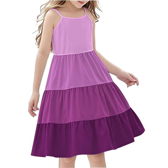 Tranfacy Robe d'Été pour Jeunes Filles, Robe Bohème pour Filles, Robe Mode pour Filles à Col Rond Sans Manches à Empiècements, Robe d'Été Décontractée Ludique et Confortable