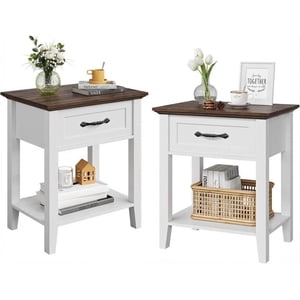 Tables de chevet 2, Tables de chevet avec tiroir et plateau ouvert,Table de chevreau,Tables de chenaux pour les espaces,Tôles de fin de chambre modernes pour canapé, Couch, Bureau (Blanc)