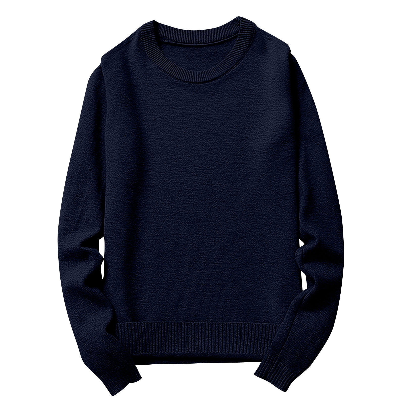 Sweater Dress for Men Men's Solid Color Knitted Sweater Round Neck Pullover Long Sleeved Loose Button Sweater Tops Sweater Fashion Sweaters for Men S-59 Navy L