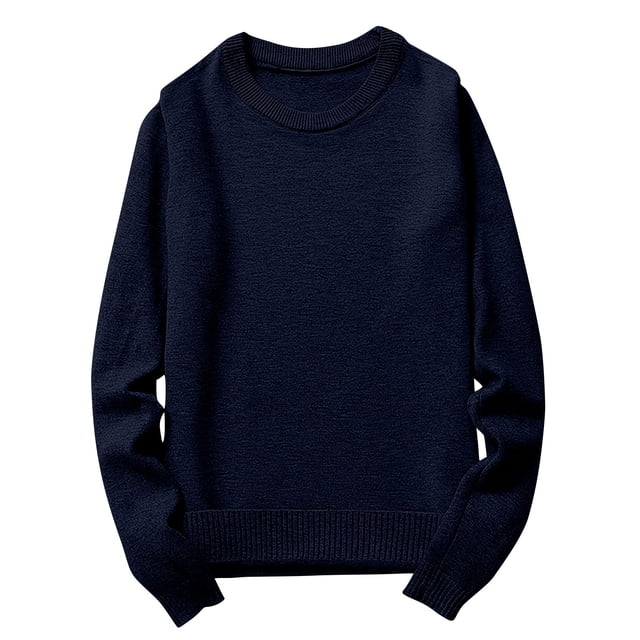 Pullover Knit Tops for Men Fall Men's Solid Color Knitted Sweater Round Neck Pullover Long Sleeved Loose Button Sweater Tops Sweater Men's Crewneck Pullover Sweater S-59 Navy M