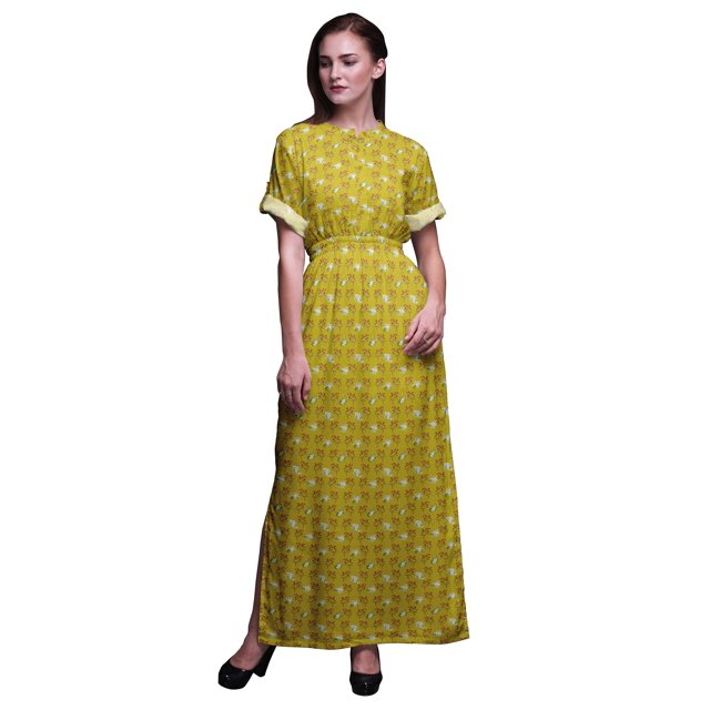 Bimba Robe Longue pour Femmes en Rayonne à Baies Rouges et Polo à Fleurs Roses Boho Plage Cocktail Fête Maxi Fendue-Moyen