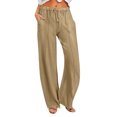 thumbnail image 1 of Yuyuzo Womens Ribbed Knit Pants Wide Leg Casual Loose Drawstring High Waisted Solid Trousers with Pocket, 1 of 6