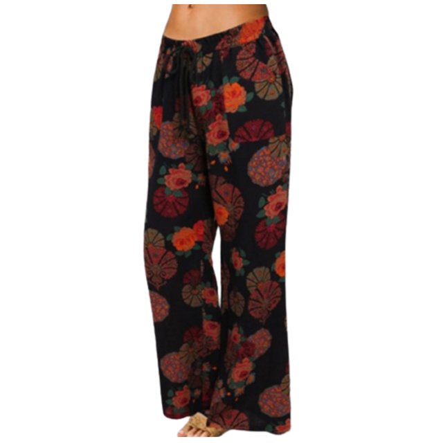CEHVOM Women Printing Pokets Elastic Drawstring Loose Trousers Pants