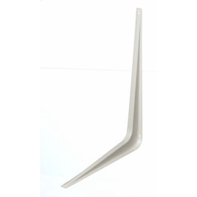 12"x14" white steel shelf bracket with L-shaped flat brace design and pre-drilled mounting holes, suitable for hardware and home improvement projects, easy to install.