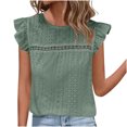 thumbnail image 1 of Timegard Tops for Women Ruffle Cap Sleeve Crewneck Loose Tee Shirts Dressy Casual Solid Color Tops, 1 of 8