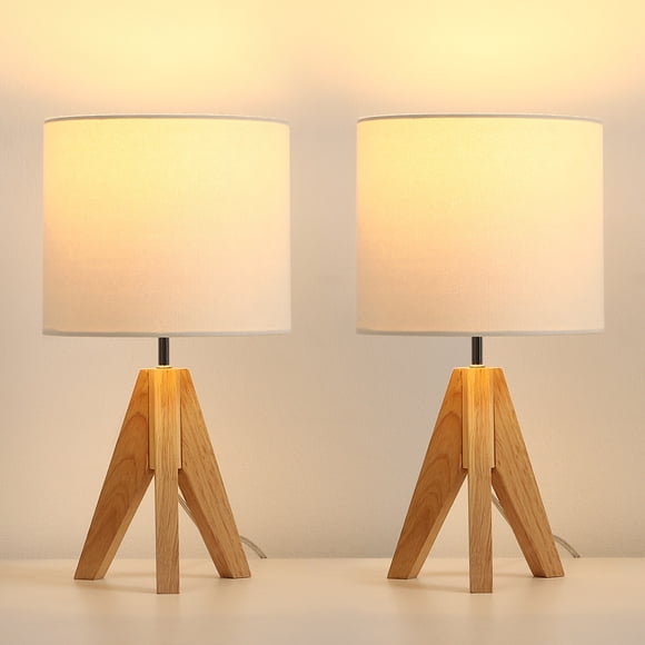 DEWENWILS Petites Lampes de Chevet, Ensemble de 2, Lampe de Table de Nuit en Bois à Trépied pour Table de Nuit, Commode, Table Console, Décoration de Foyer, Résidence Universitaire, Table Basse - 14,2 Pouces