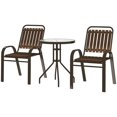 thumbnail image 1 of 3-Piece Patio Bistro Set, 2 Stackable Wood Grain Armchairs and Water-Ripple Tempered Glass Table, Weather-Resistant Steel Frame Furniture for Garden, Balcony, Dark Brown, 1 of 7