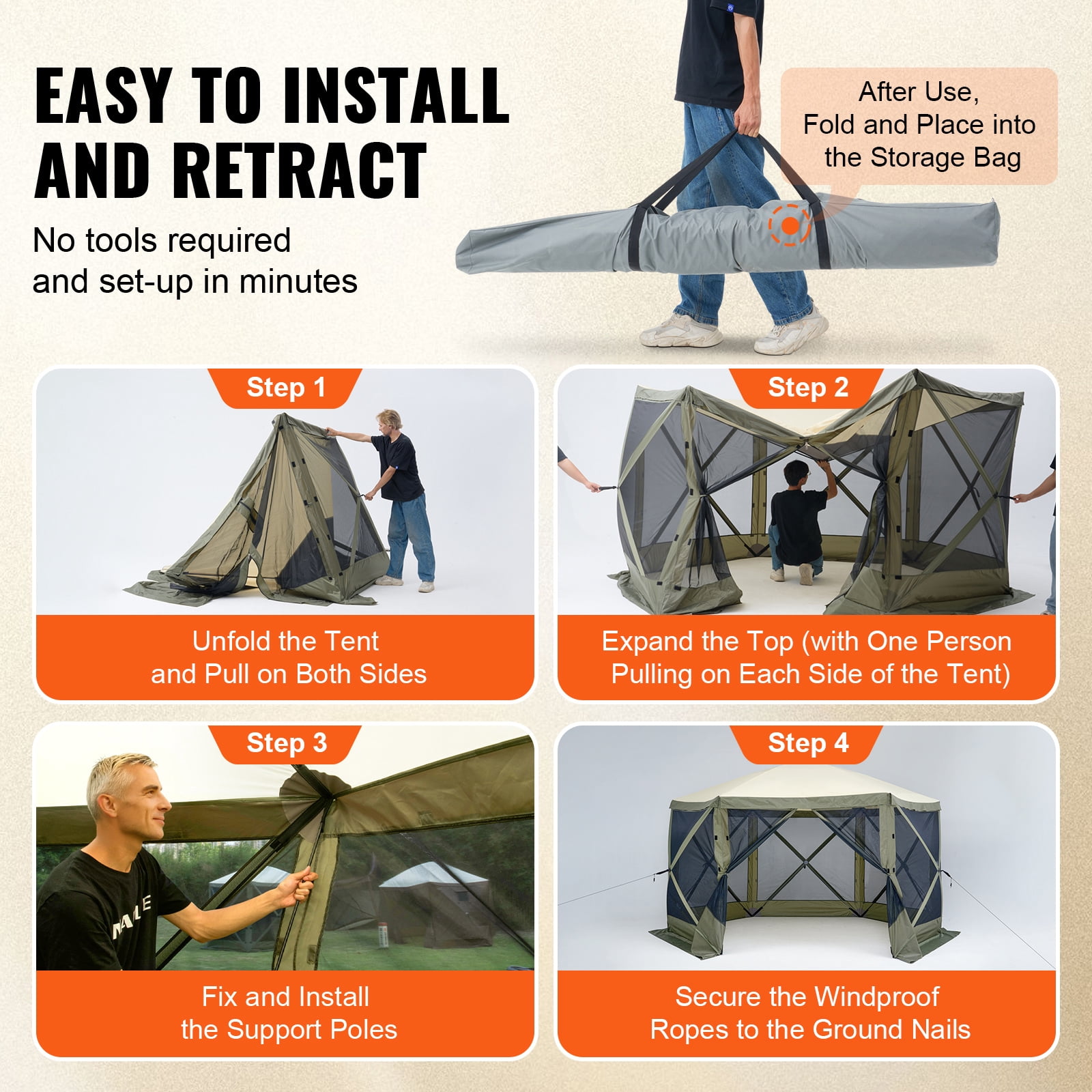 KFFKFF 12x12FT Pop Up Gazebo, Camping Gazebo Screen Tent, Pop Up