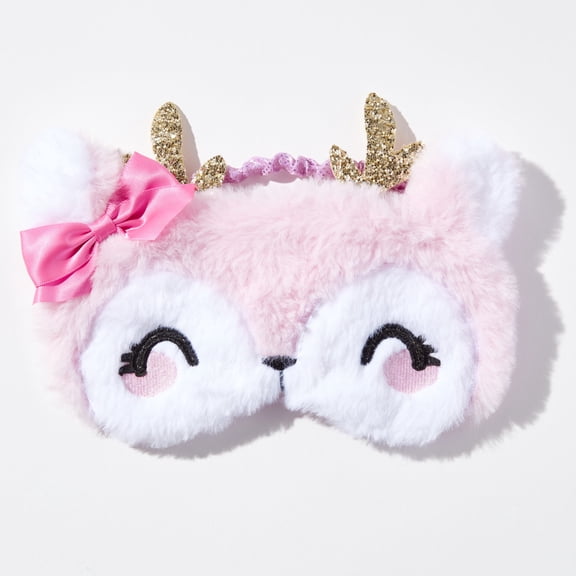Claire's Fuzzy Reindeer Sleep Eye Mask Pink with Sparkling Gold Antlers