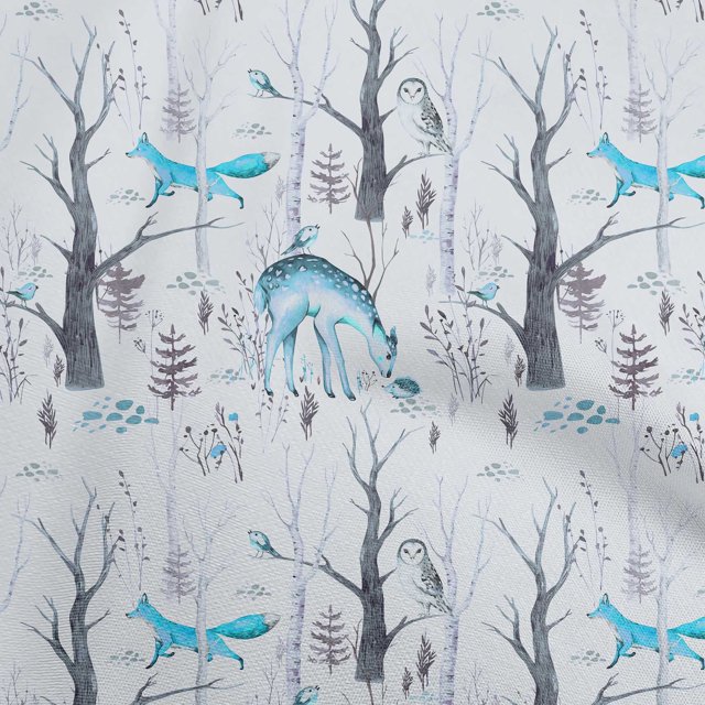 oneOone Rayon Light Blue Fabric Deer Craft Projects Decor Fabric Printed By The Yard 56 Inch Wide