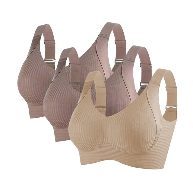 3 Pack Women Plus Size Push-Up Bras No Underwire T-Shirt Bralettes Ribbed Full Coverage Sports Everyday Bras Multicolor, 42/95BCD