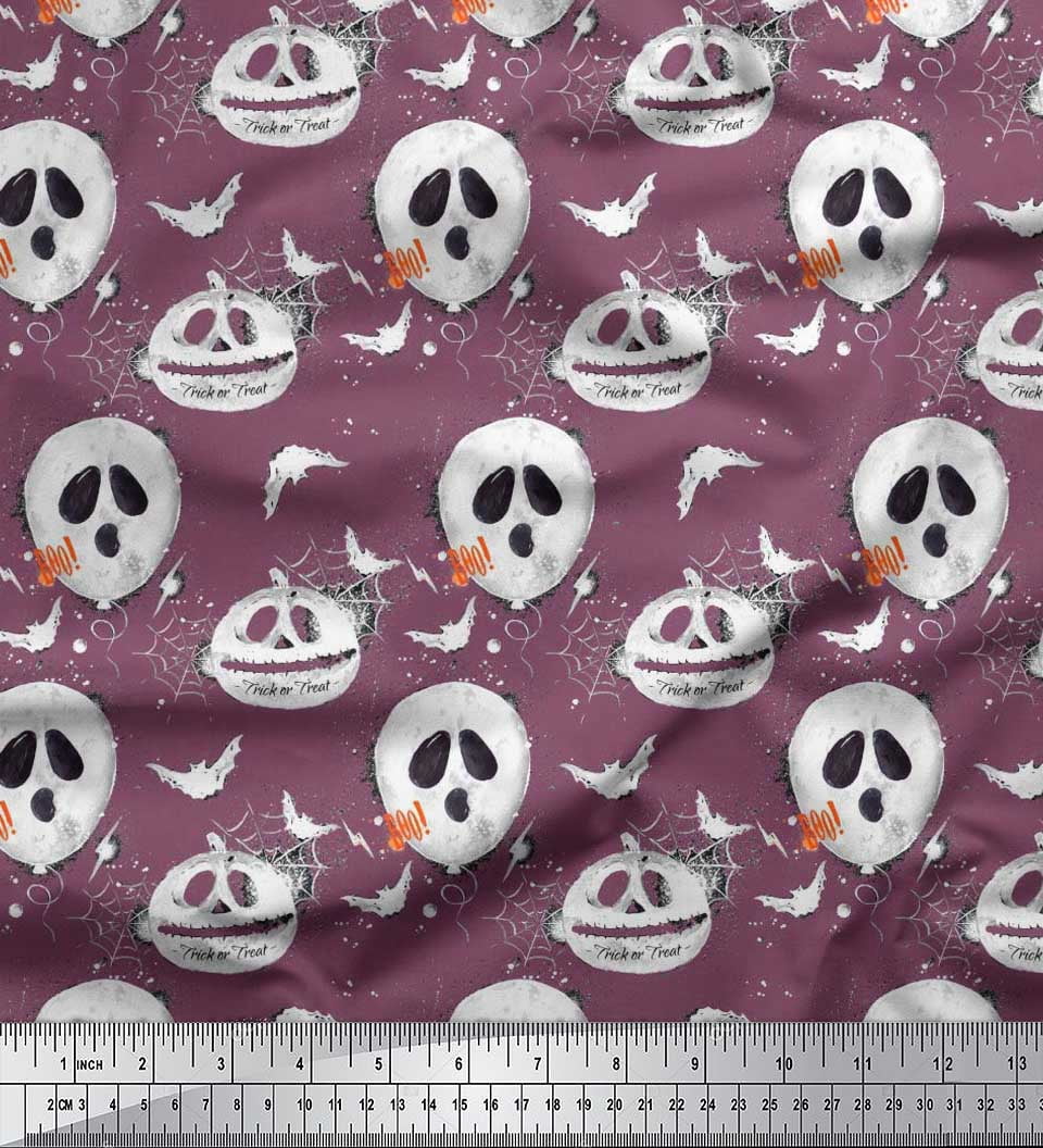 Soimoi Rayon Crepe Fabric Spider Web,Bat & Ghost Halloween Print Fabric by The Yard 46 Inch Wide