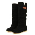thumbnail image 5 of Bottes pour Femmes Bottes à Enfiler Chaussures Femmes Rétro Femmes en Flocage Couleur Unie Plates à Enfiler Bottillons Mi-Mollet Bout Rond Chaussures, 5 of 5