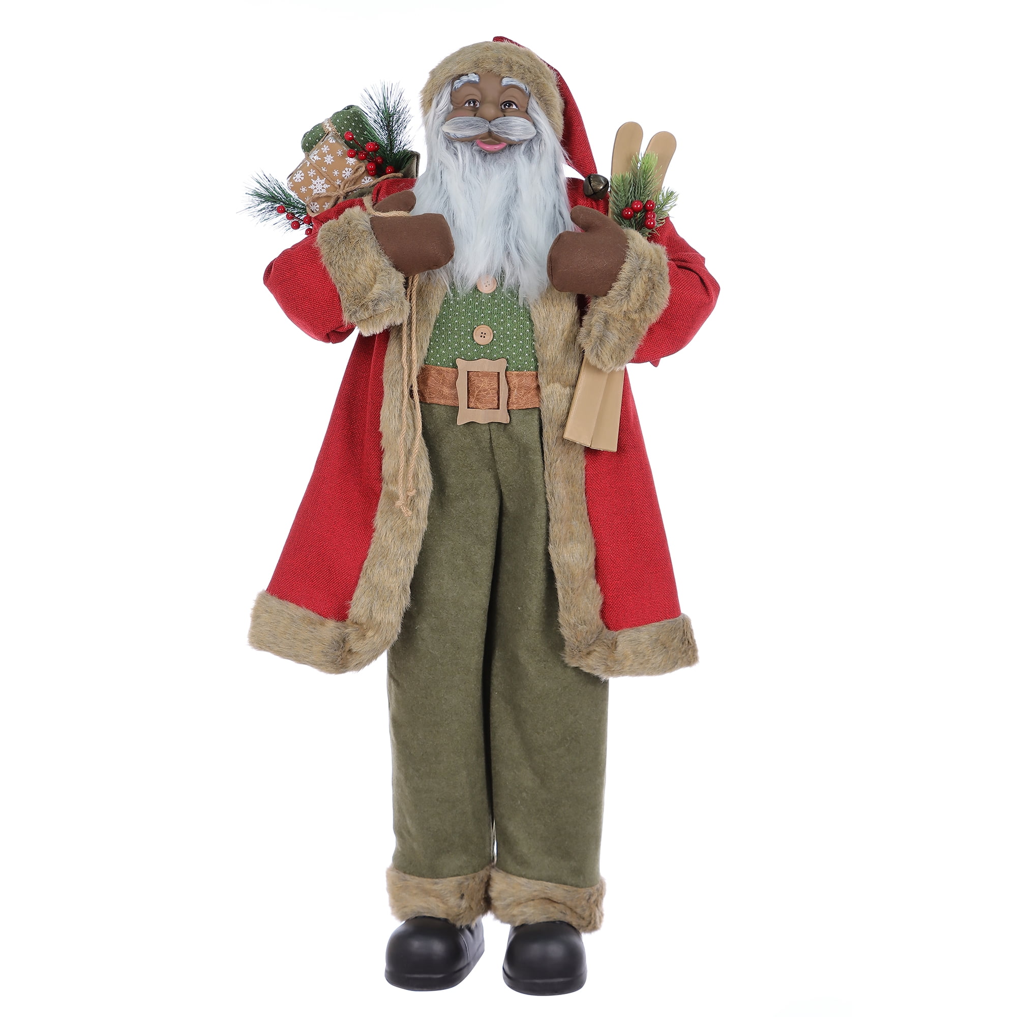 HOLIDAY TIME 48 Inch Standing Dark Skin Santa Figure, 65% PP 35% Polyester Christmas Indoor Decoration