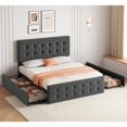 thumbnail image 1 of Bed Frame with 4 Storage Drawers and Upholstered Headboard, Queen/Full Size Upholstered Mattress Foundation with Linen Fabric/PU Leather/Velvet, No Box Spring Needed, 1 of 7