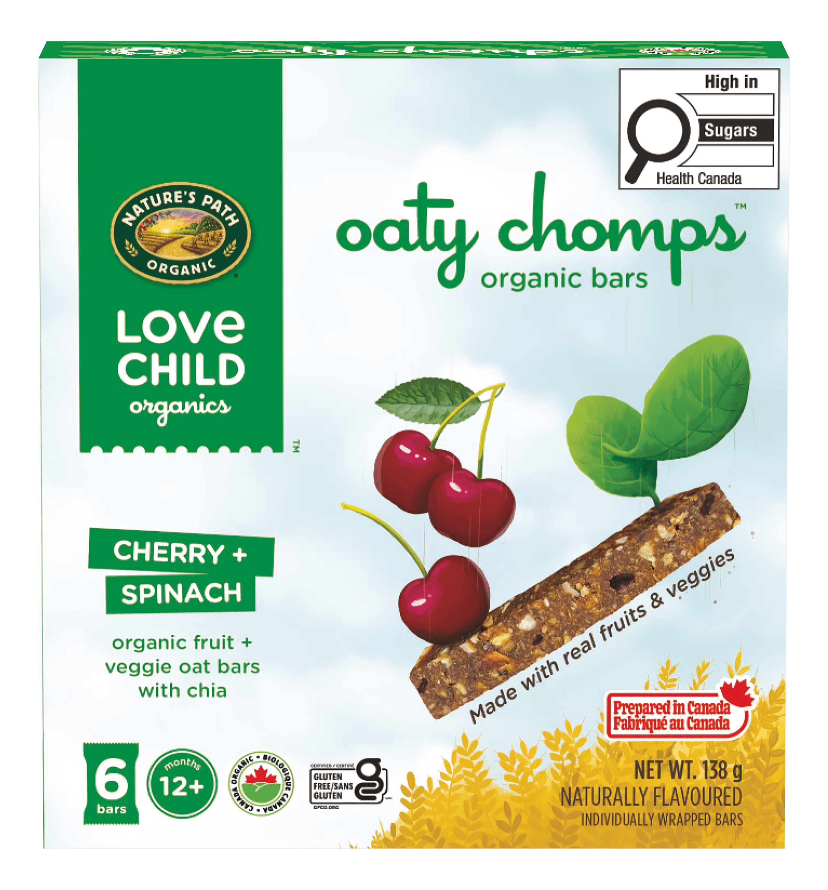 Love Child Organics Oaty Chomps Cherry + Spinach Snack Bar 138g Box