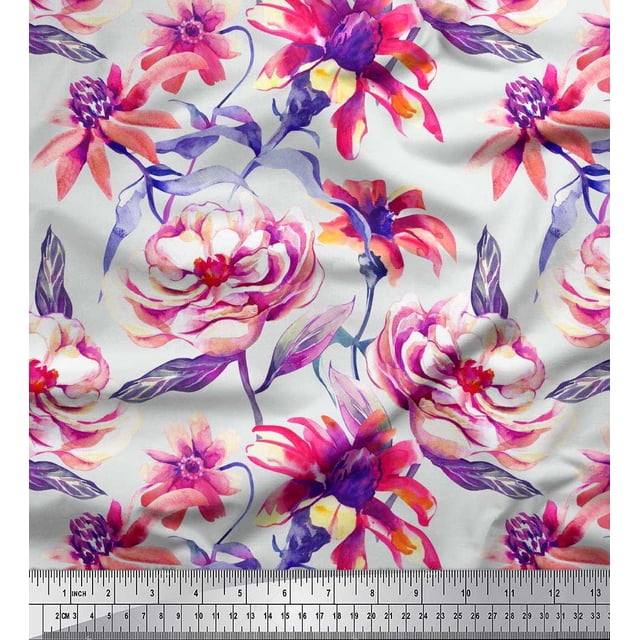 Soimoi Pink Rayon Fabric Leaves & Floral Decor Fabric Printed BTY 42 Inch Wide