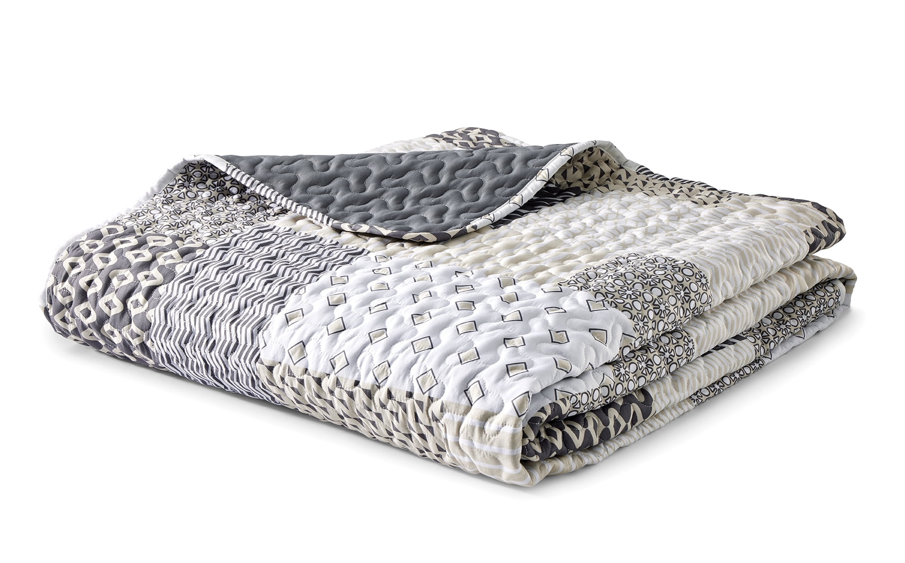 Mainstays Ensemble courtepointe et drap-housse légers tout-en-un - 7 pièces, Lit 2 PL, Patchwork