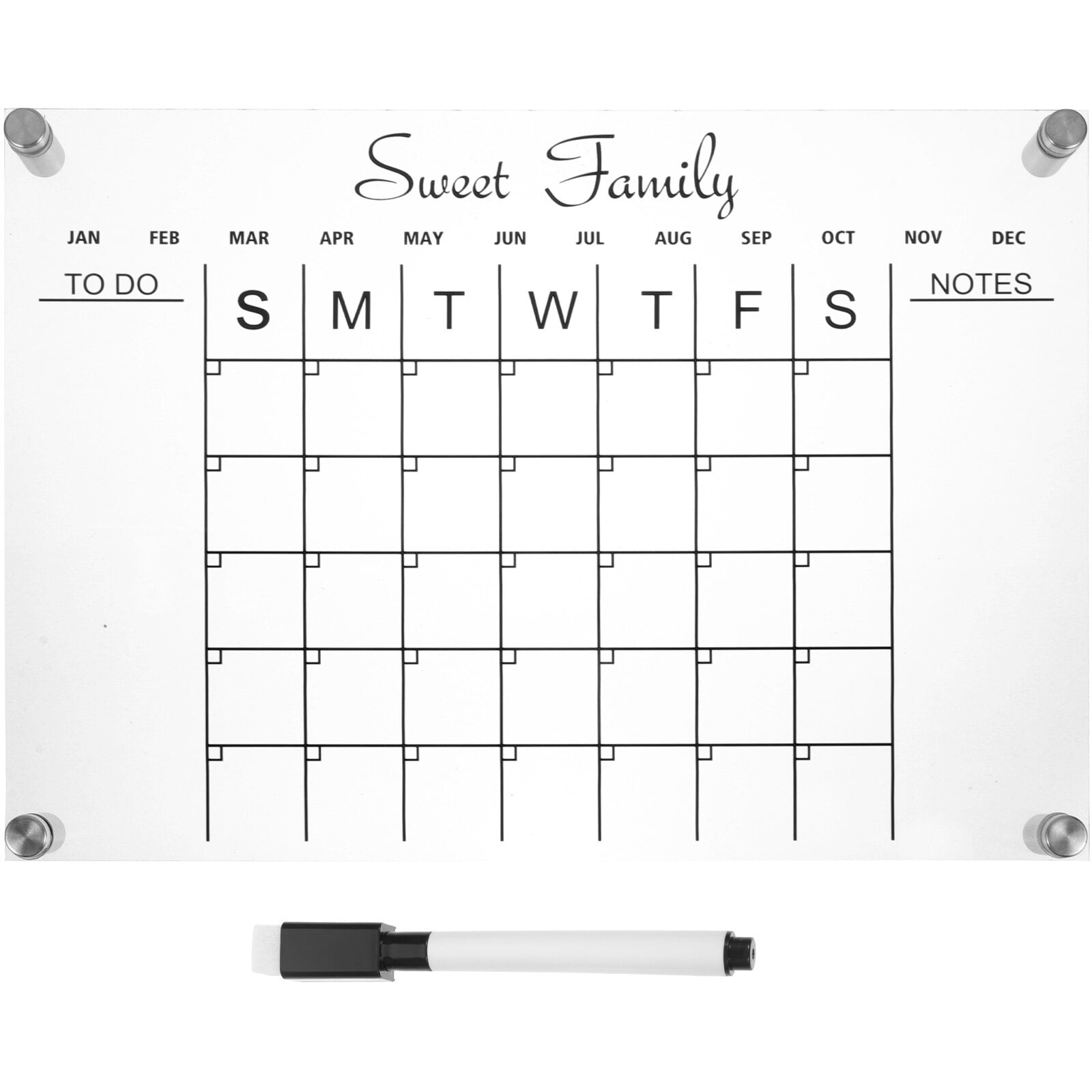 1 Set Acrylic Monthly and Weekly Plan Board Clear Dry Erase Board Calendar for Office Kitchen Fridge