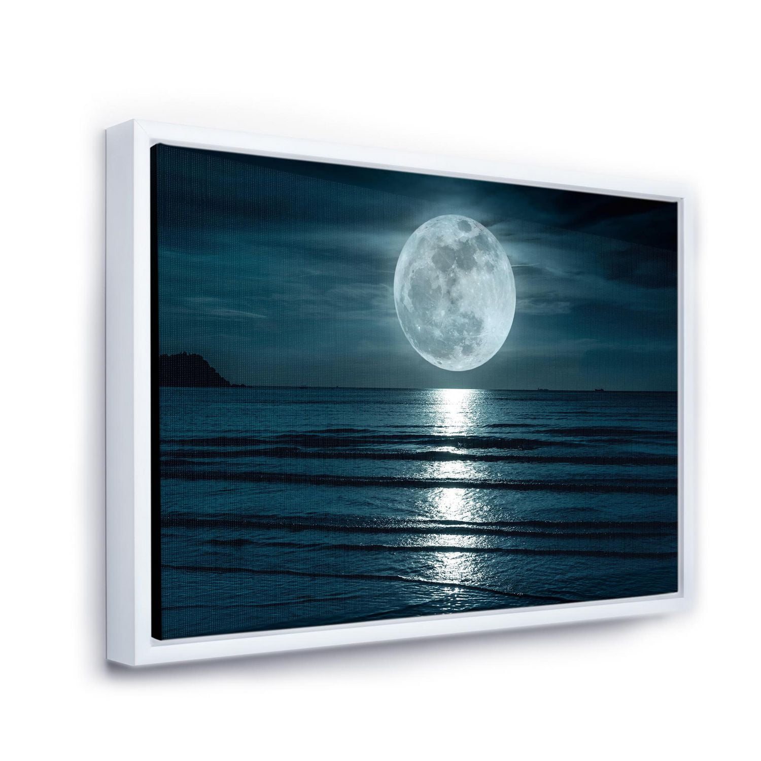 Designart Super lune sur la mer I ART MURAL À CADRE FLOTTÉ