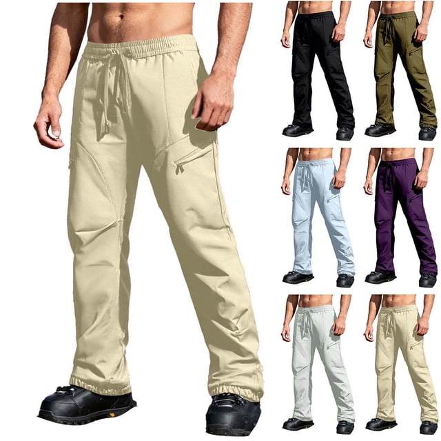 Sentmoon Snow Pants Mens Waterproof Snow Pants Men Unisex Casual Faddish Solid Patchwork Zipper Multiple Pockets Trousers Ski Pants for Layering with Base Layers M