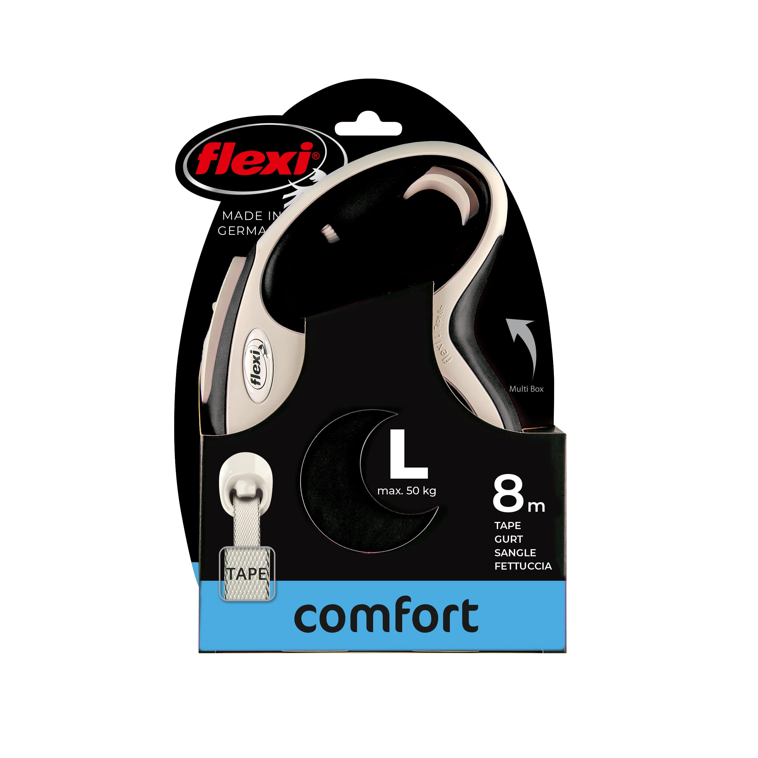 Flexi New Comfort Laisse à Ruban Rétractable pour Grand Chien, Noir, 8m/26 Pieds