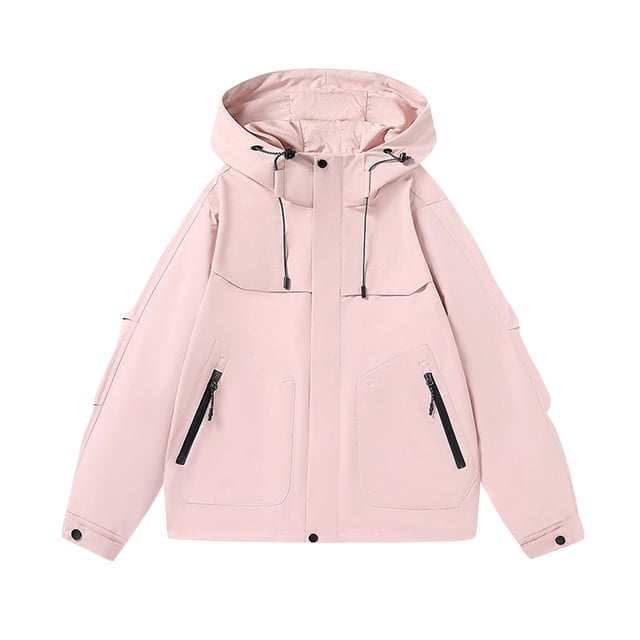WRKEKC Men's Heavy-Duty Waterproof Workwear Raincoat Hooded Jacket with Multiple Utility Pockets for All-Weather Outdoor Construction and High-Visibility Work Commute Pink XS