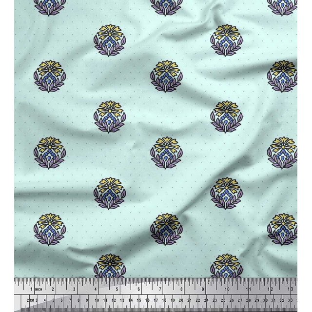 Soimoi Poly Georgette Fabric Dot,Leaves & Floral Block Print Fabric by The Yard 52 Inch Wide