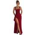 thumbnail image 3 of Robes Formelles pour Femmes Sans Manches Moulantes Froncées à Fente Haute Robe Maxi Cocktail Bal Rouge G, 3 of 8