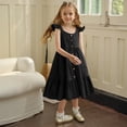 thumbnail image 2 of Robes pour Filles Petite Fille Été Sans Manches Robe Décontractée Enfants Tout-Petit Boutonnée Mode Robe Soleil à Volants Robe Bébé Noir 2 Ans-3 Ans, 2 of 5
