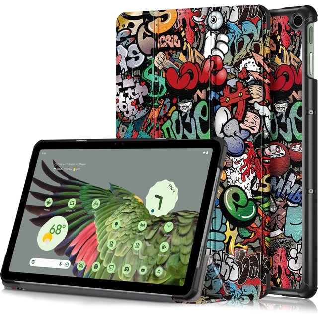 KOMI Case for Google Pixel Tablet 11inch 2023 Release, Folio Slim Cover Lightweight Hard Shell Protective Case with Multi-Angle Stand, Graffiti