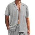 thumbnail image 2 of EOYWHK Mens Short Sleeve Shirt Lightweight Button Down Cardigan Solid Color Summer Hawaiian Shirt with Pockets, 2 of 6