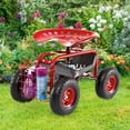 thumbnail image 2 of Costway Chariot de Jardin Chariot de Patio Siège de Travail Roulant avec Plateau à Outils Panier Plantation Rouge, 2 of 10