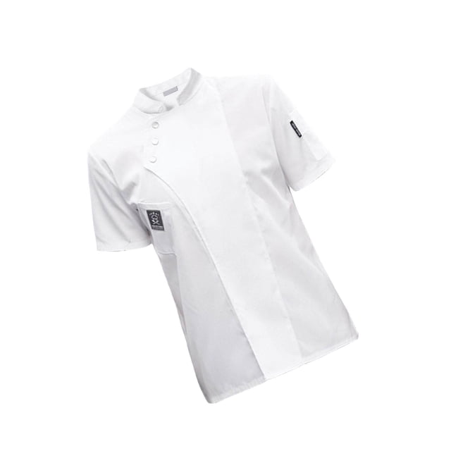 Chef Jacket Short Sleeve Cooking Clothes Simple Chef Kitchen Hotel Pub Coat for Restaurant White L