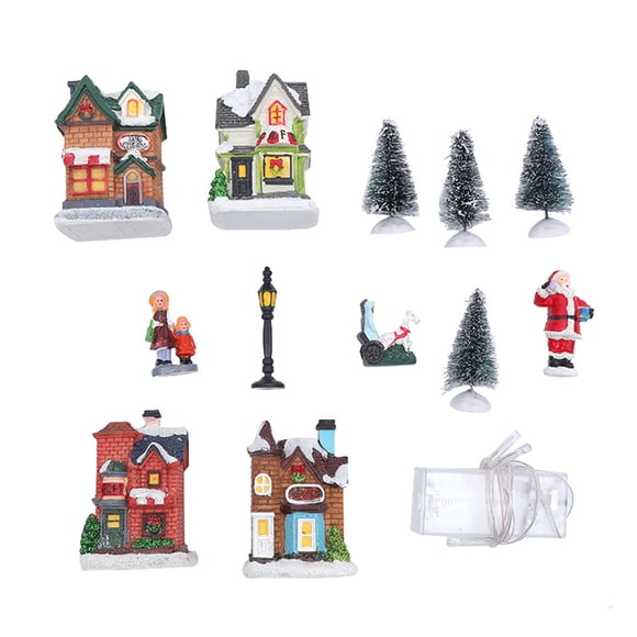 Led Lighted Miniature Houses Town Christmas Village Set Resin Christmas Scene Village LED Lighted Miniature Houses Town Christmas Village Houses Gift