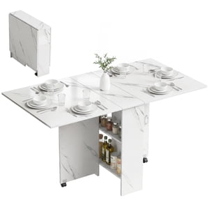 HOMCOM Folding Dining Table, Drop Leaf Table with 2-tier Shelves