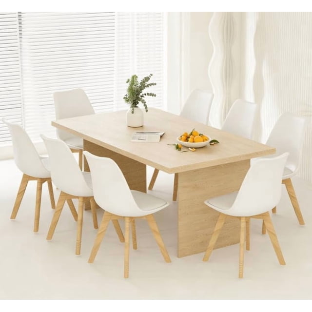 YLGJ&TIDY 8PCS Mid Century Dining Chair PU Leather Solid Wood Leg Kitchen Living Room White